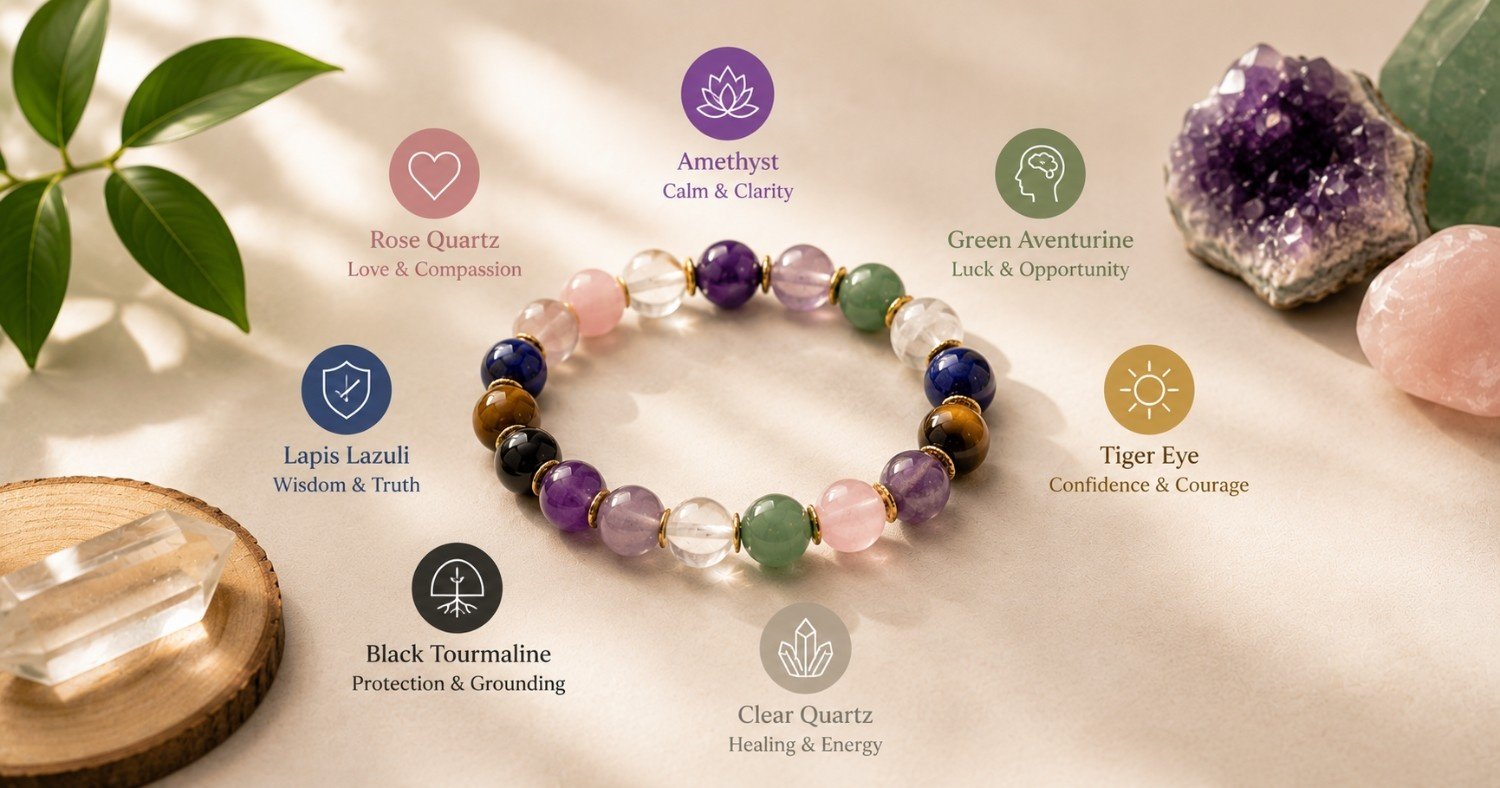 Crystal bracelet benefits with healing crystal stones and their meanings