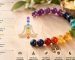 A complete multi-colored crystal wristband demonstrating 7 chakra bracelet meaning benefits uses and how to wear it for whole body energy balance.